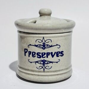 Vintage McCoy Blue Speckled‎ Pottery Preserves Jam Jar w Lid USA #1853